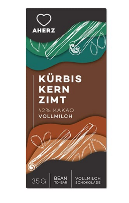 42% Vollmilch Kürbiskern Zimt – Bean to Bar – Milchschokolade